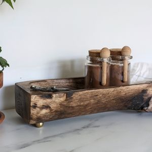 Decorative Wood Tray With Gold Metal Ball Feet